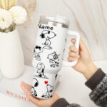 Snoopy Peanuts Stanley Cup Tumbler Engraved 40Oz, Snoopy Stanley Tumbler Handle Lid Stainless Steel Tumbler - Image 3
