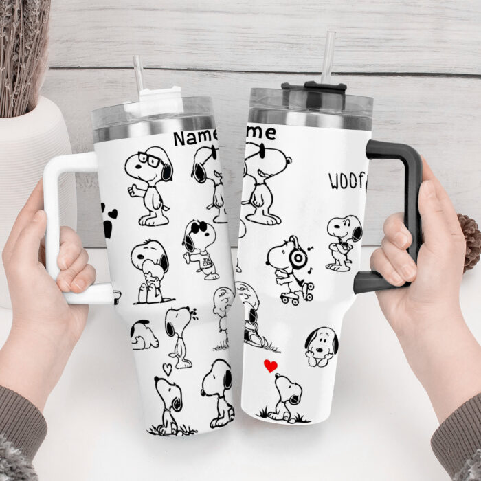 Snoopy Peanuts Stanley Cup Tumbler Engraved 40Oz, Snoopy Stanley Tumbler Handle Lid Stainless Steel Tumbler - Image 5
