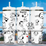 Snoopy Peanuts Stanley Cup Tumbler Engraved 40Oz, Snoopy Stanley Tumbler Handle Lid Stainless Steel Tumbler
