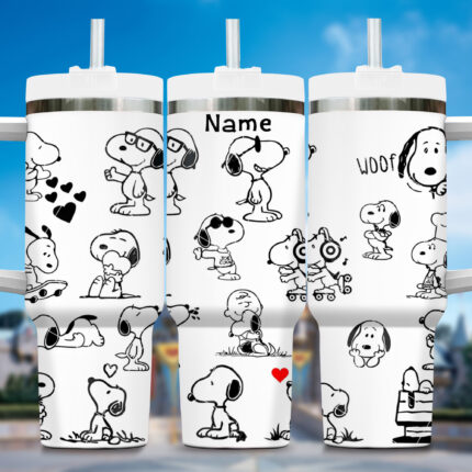 Snoopy Peanuts Stanley Cup Tumbler Engraved 40Oz, Snoopy Stanley Tumbler Handle Lid Stainless Steel Tumbler