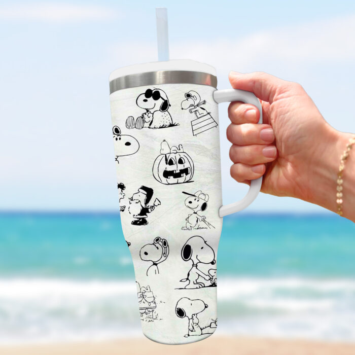 Snoopy Tumbler, Peanuts Stanley Cup Tumbler Engraved 40Oz, Snoopy Stanley Tumbler Handle Lid Stainless Steel Tumbler - Image 3
