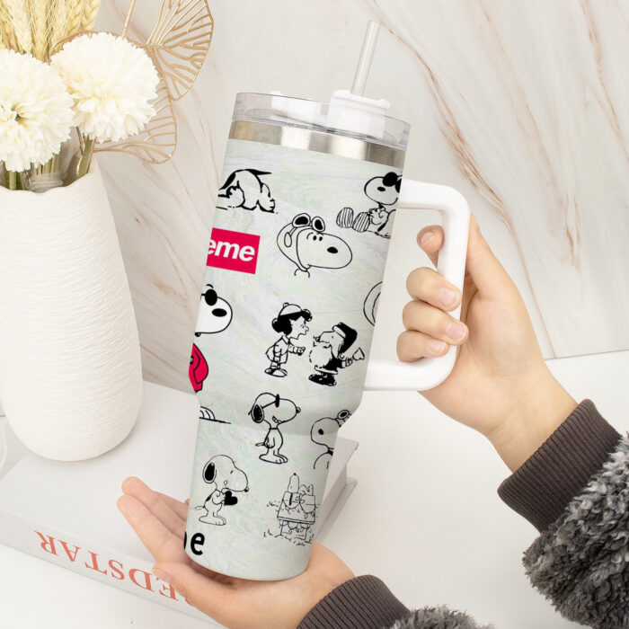 Snoopy Tumbler, Peanuts Stanley Cup Tumbler Engraved 40Oz, Snoopy Stanley Tumbler Handle Lid Stainless Steel Tumbler - Image 4