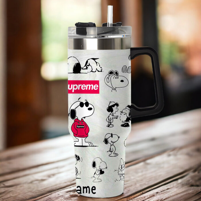 Snoopy Tumbler, Peanuts Stanley Cup Tumbler Engraved 40Oz, Snoopy Stanley Tumbler Handle Lid Stainless Steel Tumbler - Image 5