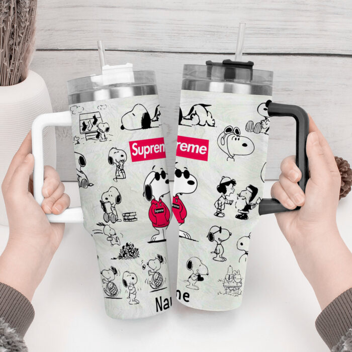 Snoopy Tumbler, Peanuts Stanley Cup Tumbler Engraved 40Oz, Snoopy Stanley Tumbler Handle Lid Stainless Steel Tumbler - Image 2