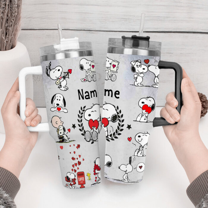 Snoopy Tumbler, Peanuts Stanley Cup Tumbler Engraved 40Oz, Snoopy 2 Stanley Tumbler Handle Lid Stainless Steel Tumbler - Image 3
