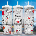 Snoopy Tumbler, Peanuts Stanley Cup Tumbler Engraved 40Oz, Snoopy 2 Stanley Tumbler Handle Lid Stainless Steel Tumbler