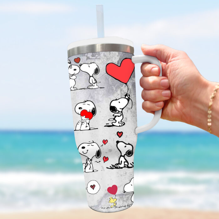 Snoopy Tumbler, Peanuts Stanley Cup Tumbler Engraved 40Oz, Snoopy 2 Stanley Tumbler Handle Lid Stainless Steel Tumbler - Image 4