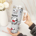Snoopy Tumbler, Peanuts Stanley Cup Tumbler Engraved 40Oz, Snoopy 2 Stanley Tumbler Handle Lid Stainless Steel Tumbler - Image 5