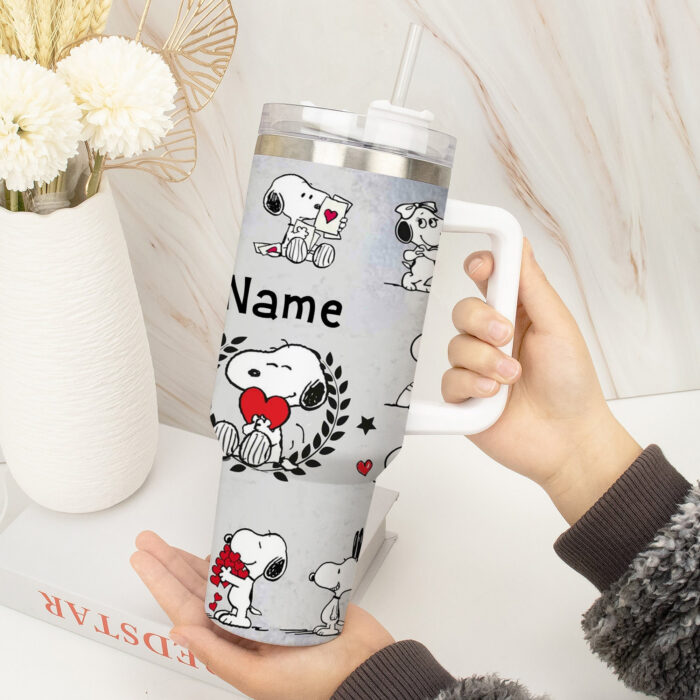 Snoopy Tumbler, Peanuts Stanley Cup Tumbler Engraved 40Oz, Snoopy 2 Stanley Tumbler Handle Lid Stainless Steel Tumbler - Image 5