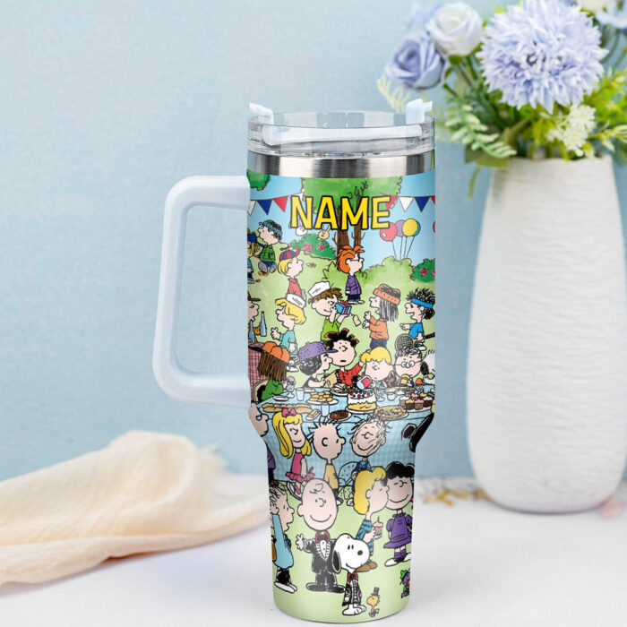 Snoopy Tumbler, Peanuts Stanley Cup Tumbler Engraved 40Oz, Snoopy Stanley Tumbler Handle Lid Stainless Steel - Image 3
