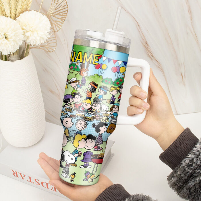 Snoopy Tumbler, Peanuts Stanley Cup Tumbler Engraved 40Oz, Snoopy Stanley Tumbler Handle Lid Stainless Steel - Image 4
