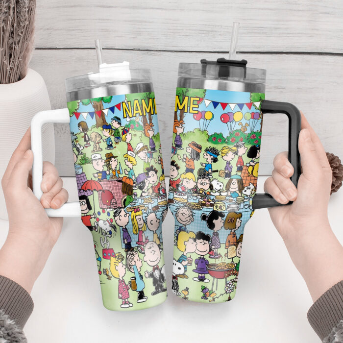 Snoopy Tumbler, Peanuts Stanley Cup Tumbler Engraved 40Oz, Snoopy Stanley Tumbler Handle Lid Stainless Steel - Image 2