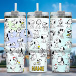 Snoopy Tumbler, Peanuts Stanley Cup Tumbler Engraved 40Oz, Snoopy Stanley Tumbler Handle Lid Stainless Steel