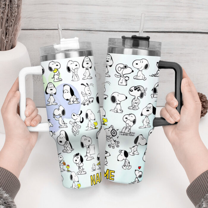 Snoopy Tumbler, Peanuts Stanley Cup Tumbler Engraved 40Oz, Snoopy Stanley Tumbler Handle Lid Stainless Steel - Image 2