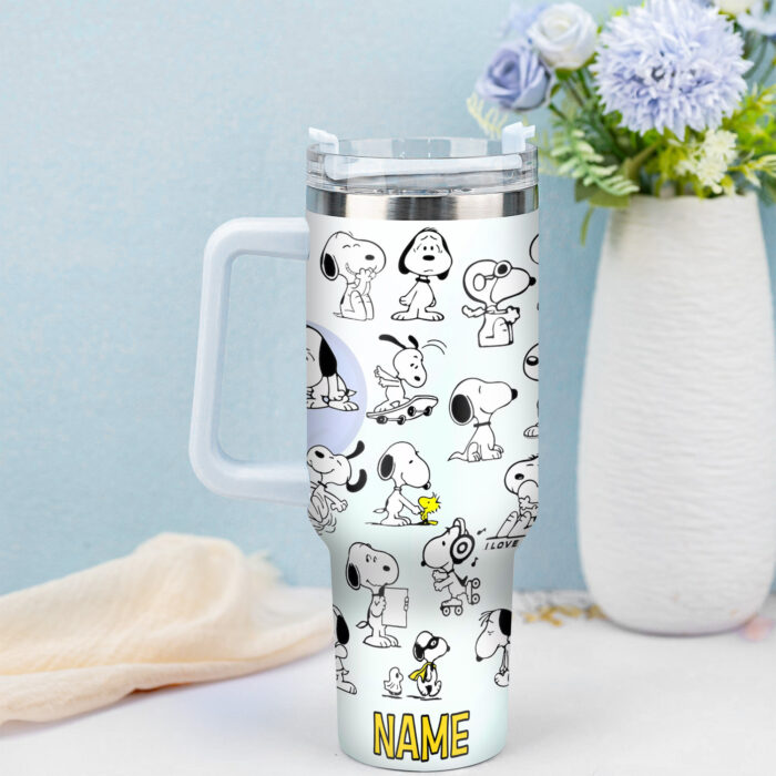 Snoopy Tumbler, Peanuts Stanley Cup Tumbler Engraved 40Oz, Snoopy Stanley Tumbler Handle Lid Stainless Steel - Image 3