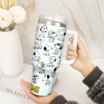 Snoopy Tumbler, Peanuts Stanley Cup Tumbler Engraved 40Oz, Snoopy Stanley Tumbler Handle Lid Stainless Steel - Image 4