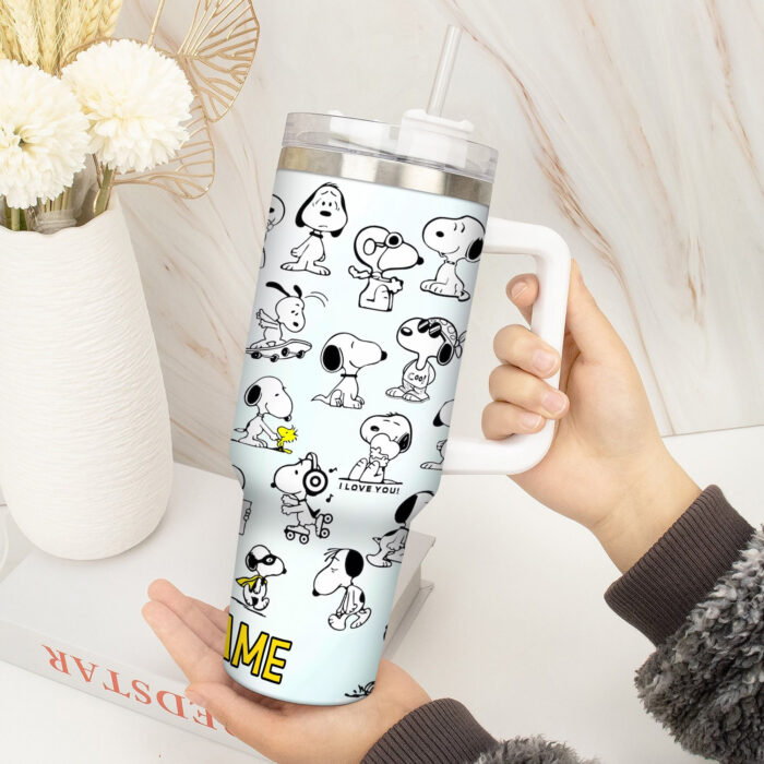 Snoopy Tumbler, Peanuts Stanley Cup Tumbler Engraved 40Oz, Snoopy Stanley Tumbler Handle Lid Stainless Steel - Image 4