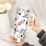 Snoopy Tumbler, Peanuts Stanley Cup Tumbler Engraved 40Oz, Snoopy Stanley Tumbler Handle Lid Stainless Steel - Image 3