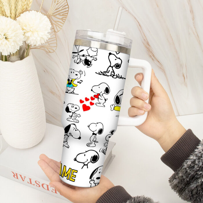 Snoopy Tumbler, Peanuts Stanley Cup Tumbler Engraved 40Oz, Snoopy Stanley Tumbler Handle Lid Stainless Steel - Image 3