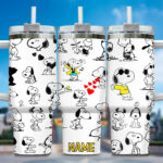 Snoopy Tumbler, Peanuts Stanley Cup Tumbler Engraved 40Oz, Snoopy Stanley Tumbler Handle Lid Stainless Steel