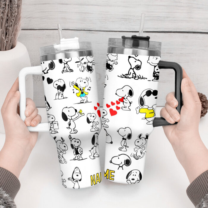 Snoopy Tumbler, Peanuts Stanley Cup Tumbler Engraved 40Oz, Snoopy Stanley Tumbler Handle Lid Stainless Steel - Image 2