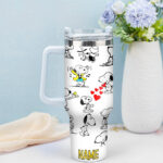 Snoopy Tumbler, Peanuts Stanley Cup Tumbler Engraved 40Oz, Snoopy Stanley Tumbler Handle Lid Stainless Steel - Image 4