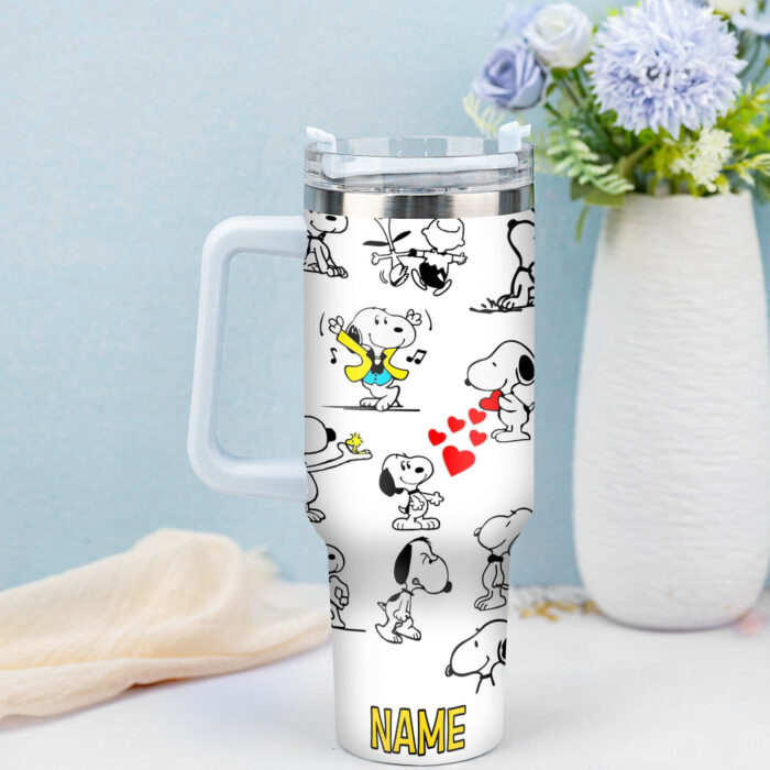 Snoopy Tumbler, Peanuts Stanley Cup Tumbler Engraved 40Oz, Snoopy Stanley Tumbler Handle Lid Stainless Steel - Image 4