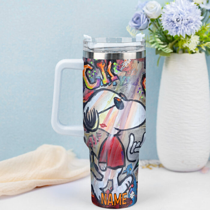 Snoopy Tumbler, Peanuts Stanley Cup Tumbler Engraved 40Oz, Snoopy Stanley Tumbler Handle Lid Stainless Steel - Image 3