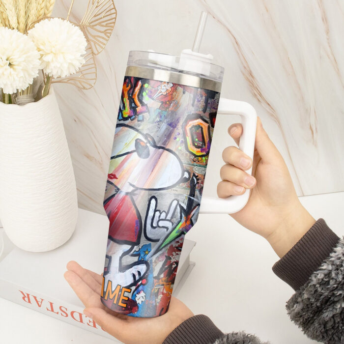 Snoopy Tumbler, Peanuts Stanley Cup Tumbler Engraved 40Oz, Snoopy Stanley Tumbler Handle Lid Stainless Steel - Image 4