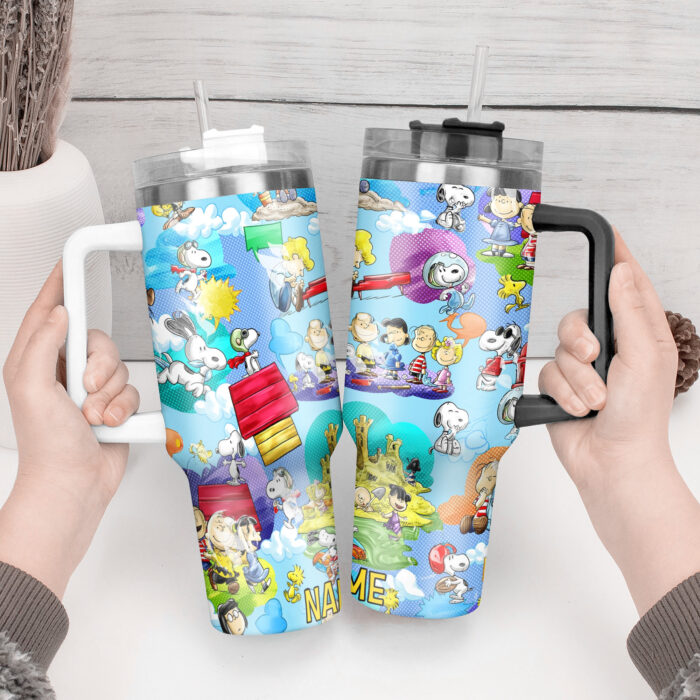 Snoopy Tumbler, Peanuts Stanley Cup Tumbler Engraved 40Oz, Snoopy Stanley Tumbler Handle Lid Stainless Steel - Image 2