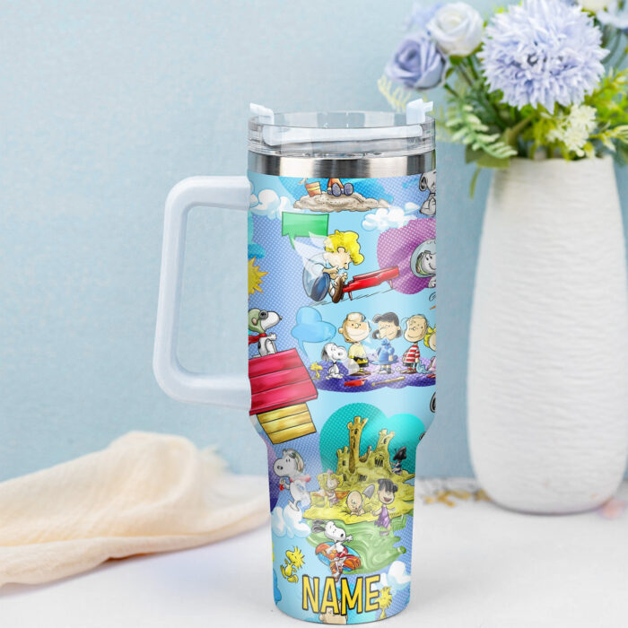 Snoopy Tumbler, Peanuts Stanley Cup Tumbler Engraved 40Oz, Snoopy Stanley Tumbler Handle Lid Stainless Steel - Image 3