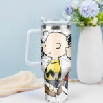 Snoopy Tumbler, Peanuts Stanley Cup Tumbler Engraved 40Oz, Snoopy Stanley Tumbler Handle Lid Stainless Steel - Image 2