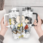 Snoopy Tumbler, Peanuts Stanley Cup Tumbler Engraved 40Oz, Snoopy Stanley Tumbler Handle Lid Stainless Steel - Image 3