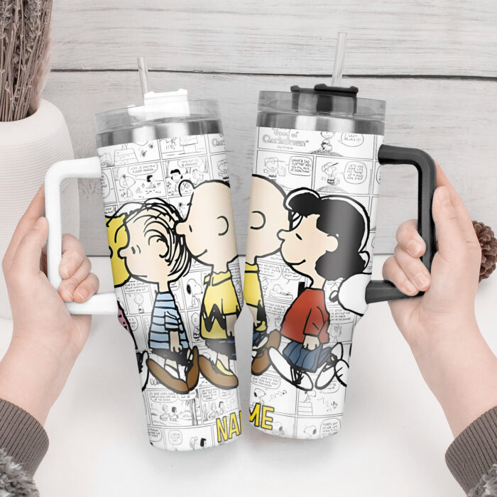 Snoopy Tumbler, Peanuts Stanley Cup Tumbler Engraved 40Oz, Snoopy Stanley Tumbler Handle Lid Stainless Steel - Image 3