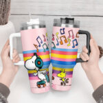 Snoopy Tumbler, Peanuts Stanley Cup Tumbler Engraved 40Oz, Snoopy Stanley Tumbler Handle Lid Stainless Steel - Image 3