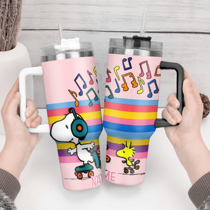 Snoopy Tumbler, Peanuts Stanley Cup Tumbler Engraved 40Oz, Snoopy Stanley Tumbler Handle Lid Stainless Steel - Image 3