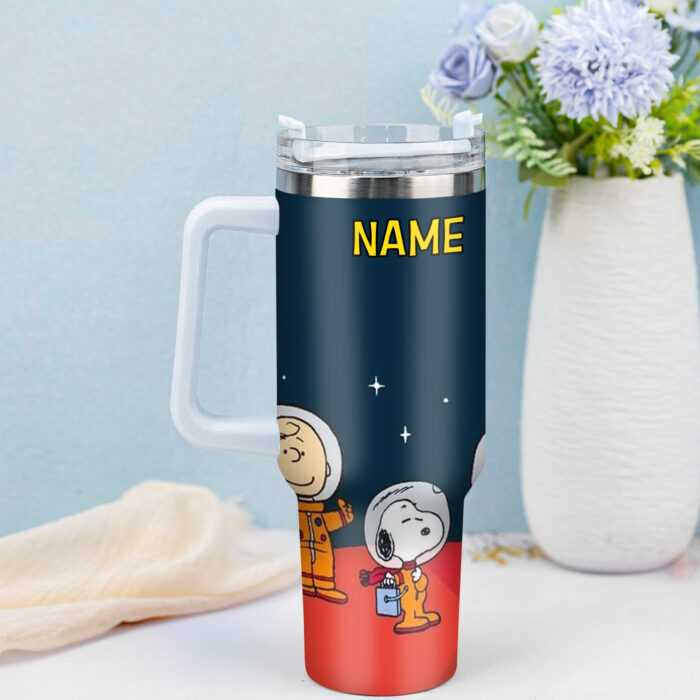 Snoopy Tumbler, Peanuts Stanley Cup Tumbler Engraved 40Oz, Snoopy Stanley Tumbler Handle Lid Stainless Steel - Image 2