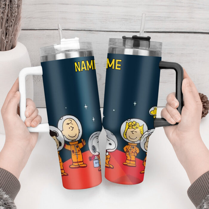 Snoopy Tumbler, Peanuts Stanley Cup Tumbler Engraved 40Oz, Snoopy Stanley Tumbler Handle Lid Stainless Steel - Image 3