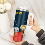 Snoopy Tumbler, Peanuts Stanley Cup Tumbler Engraved 40Oz, Snoopy Stanley Tumbler Handle Lid Stainless Steel - Image 4