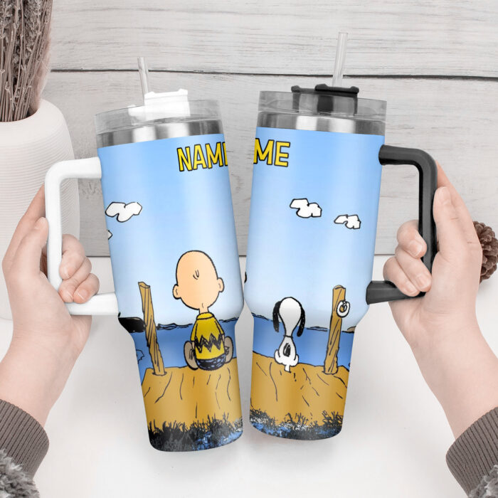 Snoopy Tumbler, Peanuts Stanley Cup Tumbler Engraved 40Oz, Snoopy Stanley Tumbler Handle Lid Stainless Steel - Image 2