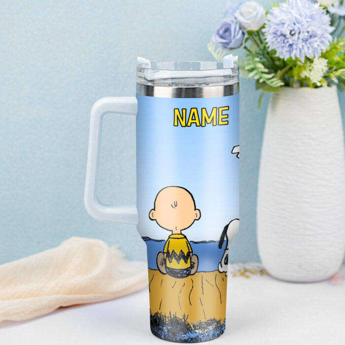 Snoopy Tumbler, Peanuts Stanley Cup Tumbler Engraved 40Oz, Snoopy Stanley Tumbler Handle Lid Stainless Steel - Image 4