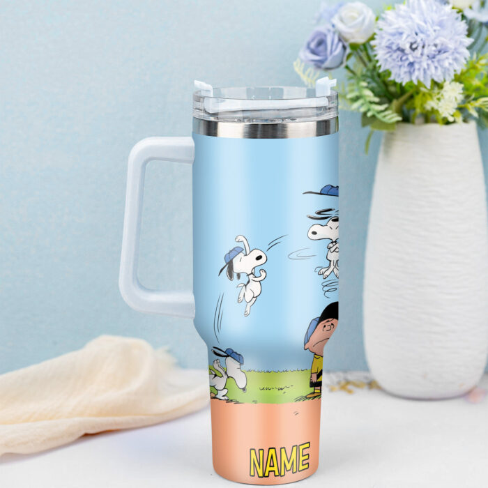 Snoopy Tumbler, Peanuts Stanley Cup Tumbler Engraved 40Oz, Snoopy Stanley Tumbler Handle Lid Stainless Steel - Image 2