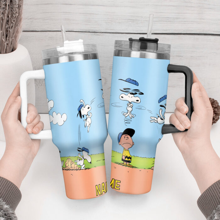 Snoopy Tumbler, Peanuts Stanley Cup Tumbler Engraved 40Oz, Snoopy Stanley Tumbler Handle Lid Stainless Steel - Image 4