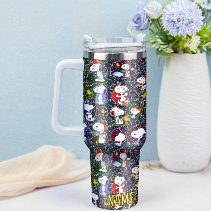 Snoopy Tumbler, Peanuts Stanley Cup Tumbler Engraved 40Oz, Snoopy Stanley Tumbler Handle Lid Stainless Steel - Image 3