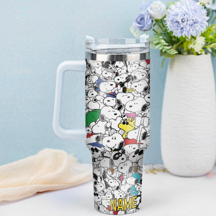 Snoopy Tumbler, Peanuts Stanley Cup Tumbler Engraved 40Oz, Snoopy Stanley Tumbler Handle Lid Stainless Steel - Image 3