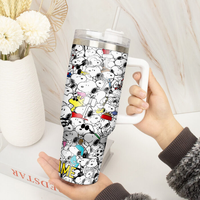 Snoopy Tumbler, Peanuts Stanley Cup Tumbler Engraved 40Oz, Snoopy Stanley Tumbler Handle Lid Stainless Steel - Image 4