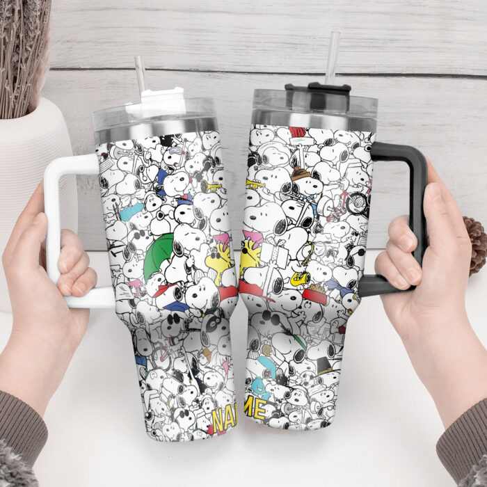 Snoopy Tumbler, Peanuts Stanley Cup Tumbler Engraved 40Oz, Snoopy Stanley Tumbler Handle Lid Stainless Steel - Image 2
