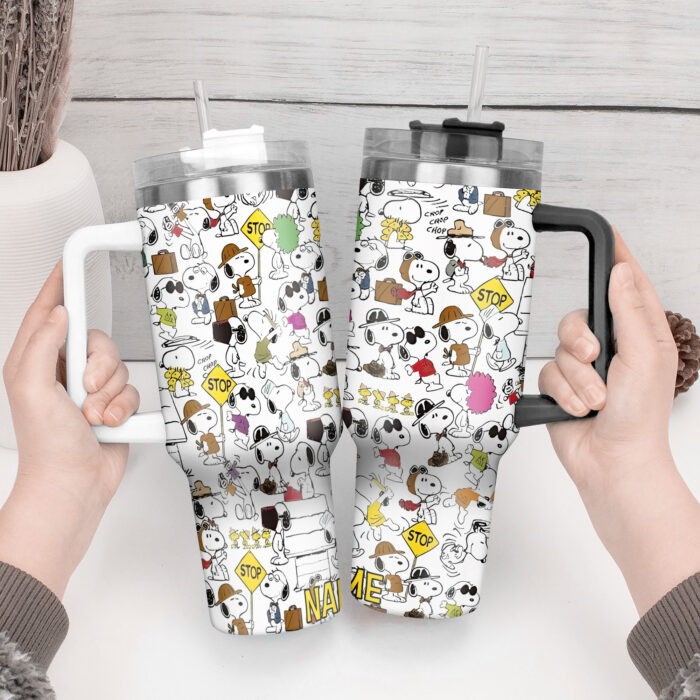 Snoopy Tumbler, Peanuts Stanley Cup Tumbler Engraved 40Oz, Snoopy Stanley Tumbler Handle Lid Stainless Steel - Image 2