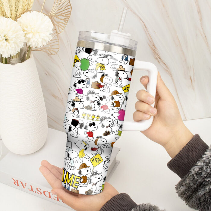 Snoopy Tumbler, Peanuts Stanley Cup Tumbler Engraved 40Oz, Snoopy Stanley Tumbler Handle Lid Stainless Steel - Image 4
