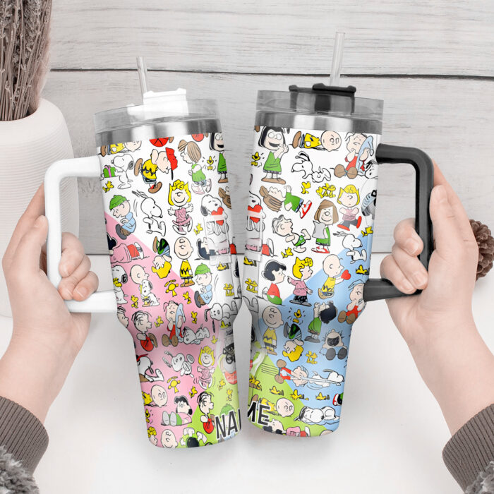 Snoopy Tumbler, Peanuts Stanley Cup Tumbler Engraved 40Oz, Snoopy Stanley Tumbler Handle Lid Stainless Steel - Image 2